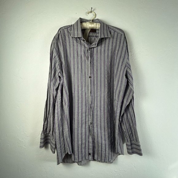ETRO Milano Mens Casual Button Up Long Sleeve Striped Shirt Size 44 Gray Italy